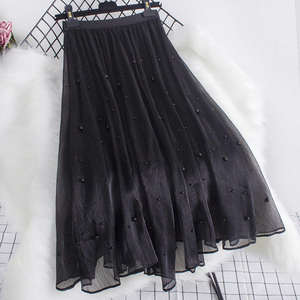 Vente flash <span class=keywords><strong>Jupe</strong></span> longue en <span class=keywords><strong>tulle</strong></span> décontractée pour femmes <span class=keywords><strong>Jupe</strong></span> trapèze taille haute d'été <span class=keywords><strong>Jupe</strong></span> en maille pour <span class=keywords><strong>femme</strong></span> - Product Image 3