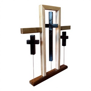 Escultura de Cruz de Madera AZ ENTERPRISES, Diseño de Bambú con Rayas Verticales, Decoración Rústica para el Hogar, Sala de Estar, Navidad, Recién Nacido - Product Image 2