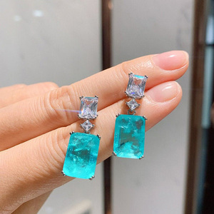 Orecchini pendenti con zirconi quadrati di colore blu per donna, gioielli geometrici semplici e alla moda - Product Image 1