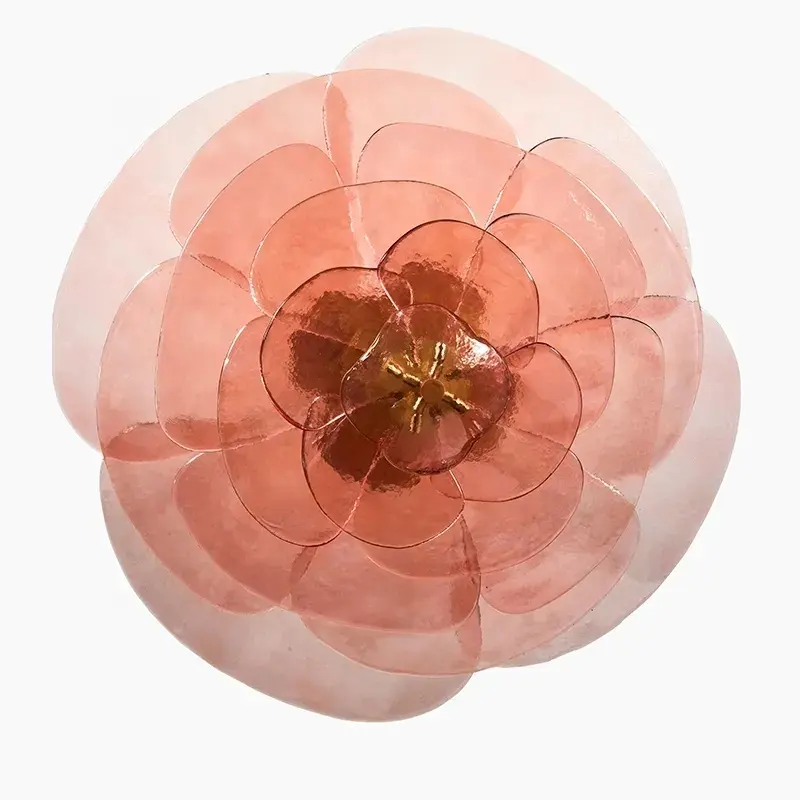 Nuovo Design illuminazione interna negozio decorativo Villa sala per matrimoni salone di bellezza di lusso Led foglia di vetro rosa lampadario a fiori