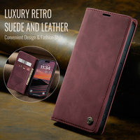 Étui portefeuille à rabat en cuir PU gaufré de luxe CaseMe pour 18 Pro Max avec fente pour cartes, style professionnel, rouge