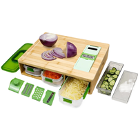 Ensemble de planches à découper en bambou écologiques avec 4 trancheurs à légumes en plastique et support de rangement amovible