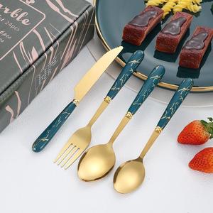 Stainless Steel Marble 24-Piece Cutlery <b>Set</b> Dark Green Handles Durable Restaurant-Style <b>Knife</b> <b>Fork</b> <b>Spoon</b> <b>Set</b> - Product Image 1