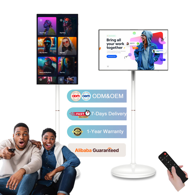 Upgrade 32-Inch Portable Smart TV with Android 13 4+64GB White Cabinet LED Backlight Vertical Display High Quality Mobile TV