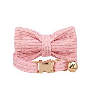 Ensemble collier et nœud papillon personnalisé en velours côtelé rose clair pour petit chien, colliers et laisses parfaits pour chat, gravure personnalisée du nom de chaton ou chiot - Product Image 1