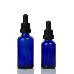 100ml bleu cobalt petites bouteilles en verre avec bouchons transparents pour huile corporelle huiles essentielles application de la peau vient compte-gouttes boîte en papier