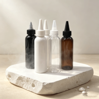Bouteille vide en plastique pour huile capillaire, forme cylindrique, avec applicateur à pression, embout fin givré et bouchon torsadé, personnalisable avec logo, vente en gros