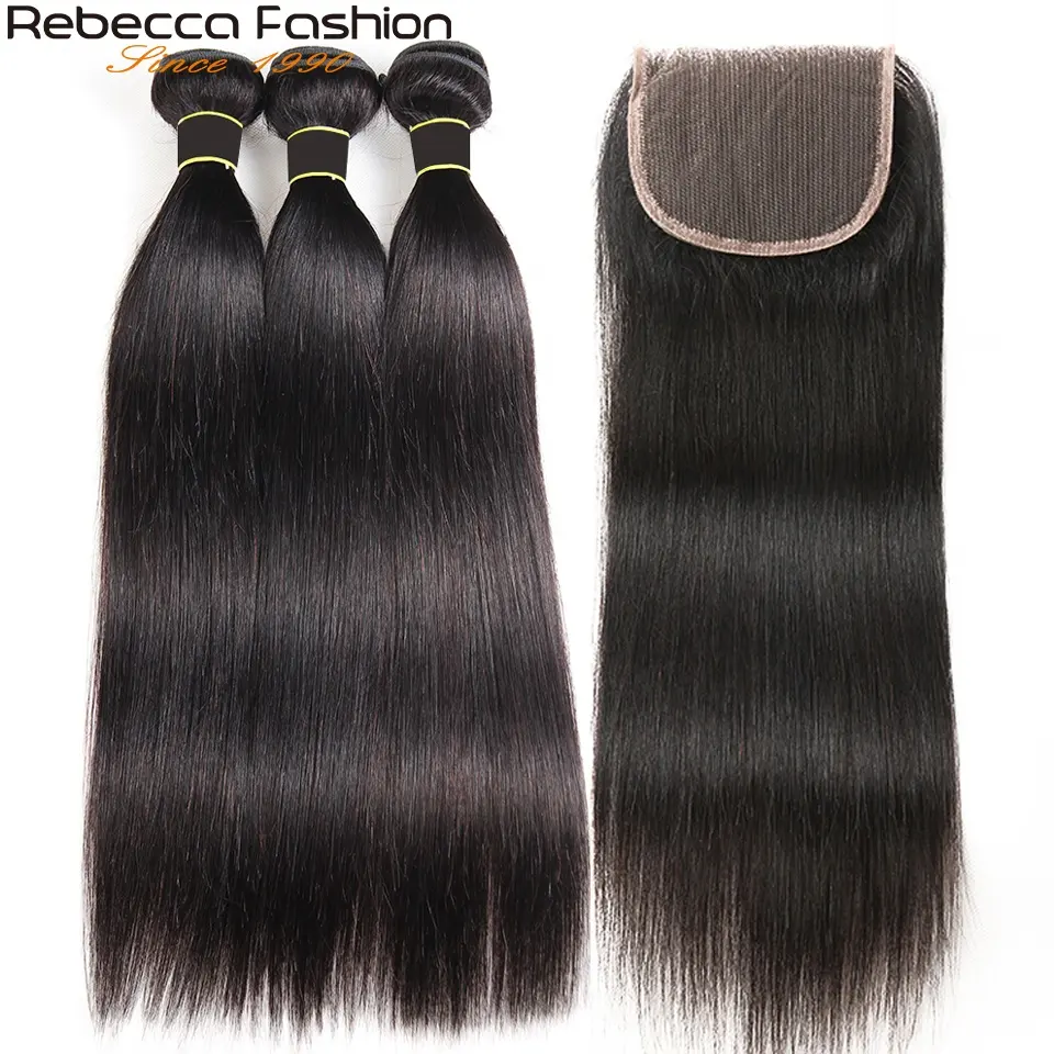 Rebecca-mechones de cabello humano liso de 8 a 28 pulgadas, extensiones de cabello remy, con cutícula Virgen sin procesar, extensión de cabello 100 humano