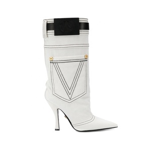 2021 New Fancy Half <b>Knee</b> <b>High</b> Boots Fashion Solid Pointed Toe Mid Calf Boots Denim With Belt New Winter Plus Size 47 - Product Image 6