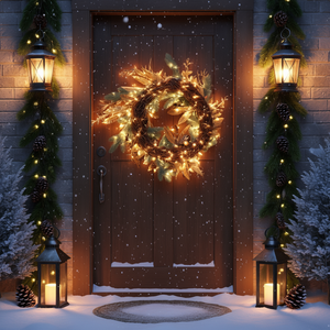 Corona Navideña de PVC de 20 Pulgadas con Luces Cálidas, para Puerta, Estilo Tradicional, Decoración para Fiestas al Aire Libre - Product Image 2