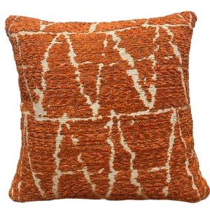 Funda de Cojín Decorativa Moderna Tejida con Patrón Geométrico Cuadrado Naranja y Blanco - Product Image 1