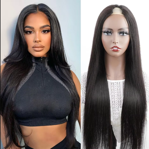 Peluca recta sedosa con parte en <span class=keywords><strong>V</strong></span>, pelucas de cabello humano sin dejar de lado sin pegamento, sin pegamento, pelucas rectas de cabello brasileño para mujeres - Product Image 1
