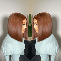 Peluca de Cabello Humano Rizado, Rubio Miel Ombre 13x1, Color Marrón Brasileño, Ondas Profundas, Frontal HD, Peluca Bob con Encaje Frontal