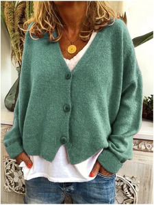 Plussize 3XL mujer primavera otoño suéter tejido Casual suelto señora cárdigan prendas de punto manga larga botón Top abrigo Casual suéter - Product Image 4