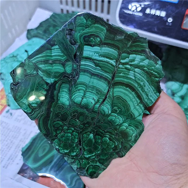 Healing Beautiful Natural Polished Quartz Crystal Green Malachite Plate Stone Slice Slab Price For Decoration