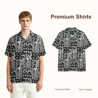 Kemeja Pria Hawaii Kerah Camp Hitam Putih Batik Tribal Patchwork Print Aloha Pantai Kasual Musim Panas ODM
