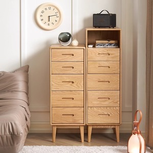 Cassettiera Alta e Stretta con Ripiano Aperto, Mobile Contenitore in Legno Massello di Quercia per Camera da Letto, Soggiorno, Ingresso e Piccoli Spazi - Product Image 3