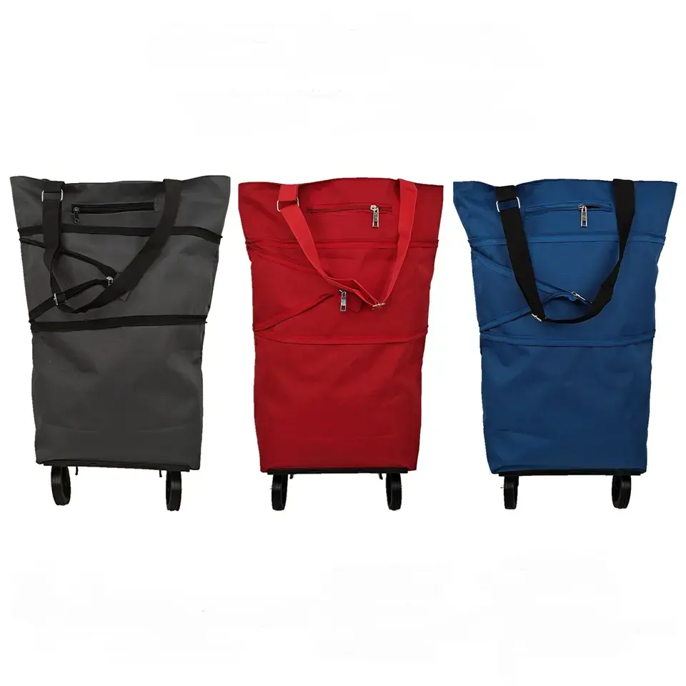 Wholesale high quality portable large heavy duty foldable shopping trolley bag with wheels