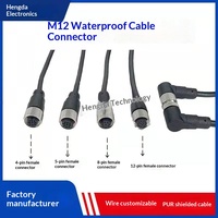 Connecteur M12 4, 5, 8, 12 broches, câble droit ou à angle droit, capteur, fiche aviation, étanche, en laiton/PUR, câble de connexion pour
