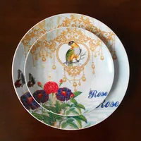 Chapa de cerâmica resistente ao calor, para hotel casa, talheres charmoso, flor e placa de pássaro, placa de pizza