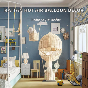 Sculpture murale en rotin tissé à la main, forme rectangulaire, ballon à air chaud bohème, décoration de chambre d'enfant, décoration de la maison - Product Image 2