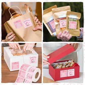 Pegatinas personalizadas para alimentos de estilo rústico, cuadradas de 1.5 pulgadas, en rollo rosa, para panadería casera, conservas, manualidades DIY, embalaje de regalos, venta al por mayor - Product Image 4