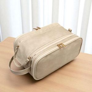 <b>Large</b> Capacity Eco-Friendly Recyclable PU Leather Makeup <b>Bag</b> Double Zipper Compartments Travel Cosmetic Organizer Waterproof - Product Image 1