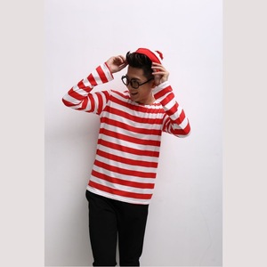 Maglietta a Righe 'Dov'è Waldo' per Ragazzi, Costume Wally con Occhiali, Cappello e Calzini, Costume Cosplay Unisex per Adulti - Product Image 4