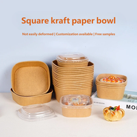 Bols carrés jetables en papier kraft personnalisables pour plats à emporter, salades de fruits et emballages de restauration rapide