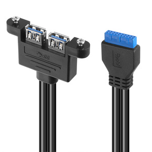 Cable adaptador dual USB 3.0 a USB 3.0 de 20 pines con blindaje IO, cable de expansión externo, cobre sin oxígeno negro - Product Image 4
