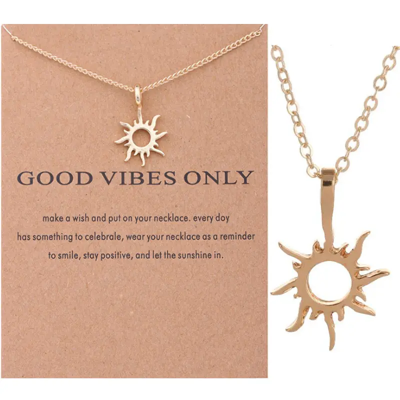 Nieuwe Mode Goud En Zilver Zon Hanger Ketting Holle Zon Ketting Met Steun Kaart