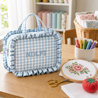 Sac fourre-tout personnalisé à volants en gingham avec broderie, sac de rangement pour travaux d'aiguille, sac à point de croix, sac à points de broderie, sac à volants