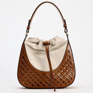 Nuevo bolso de hombro tejido retro marrón oscuro, bolso texturizado artístico para mujer - Product Image 1