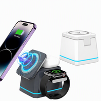 Chargeur magnétique 3-en-1 15W pour téléphone et montre avec écouteurs détachables, port Type-C, utilisation sur bureau