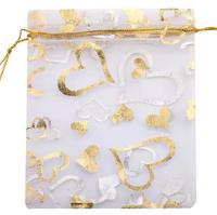 Sacs cadeaux en organza à cordon, multicolores, avec feuille d'or, pour bonbons et bijoux, tailles 7x9, 9x12, 15x20, vente en gros à prix réduit