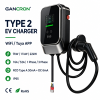 Chargeur EV GANCRON Type 2 7KW 11KW 22KW 16A 32A Triphasé Monophasé Prise CEE J1772 SAE WiFi Application Tuya Station de Recharge