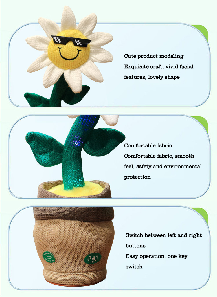 2022 hot selling electric plush toys musical cactus toys talking dance sunflower plush toy for kids
