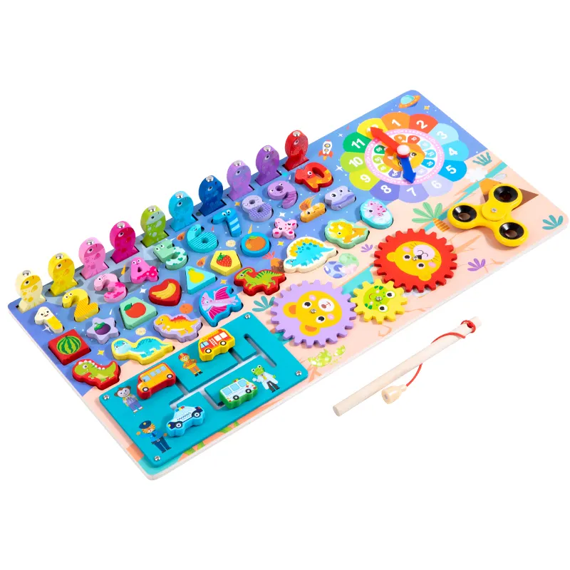 wholesale Montessori Educational Mathematics Game fishing Sensory Toys Geometric Shapes wooden baby toy