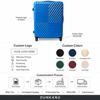 Valise de voyage rigide en ABS bleu avec motif en X et texture Chevron, bagage à main avec roulettes pivotantes, fabrication OEM