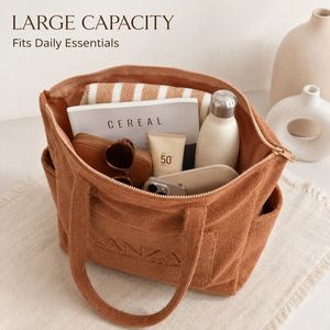 Large Capacity Plush Terry Towel Shopping Bag Custom Multi-color Print Reusable Outdoor Camping <b>Handbag</b> Wholesale - Product Image 4