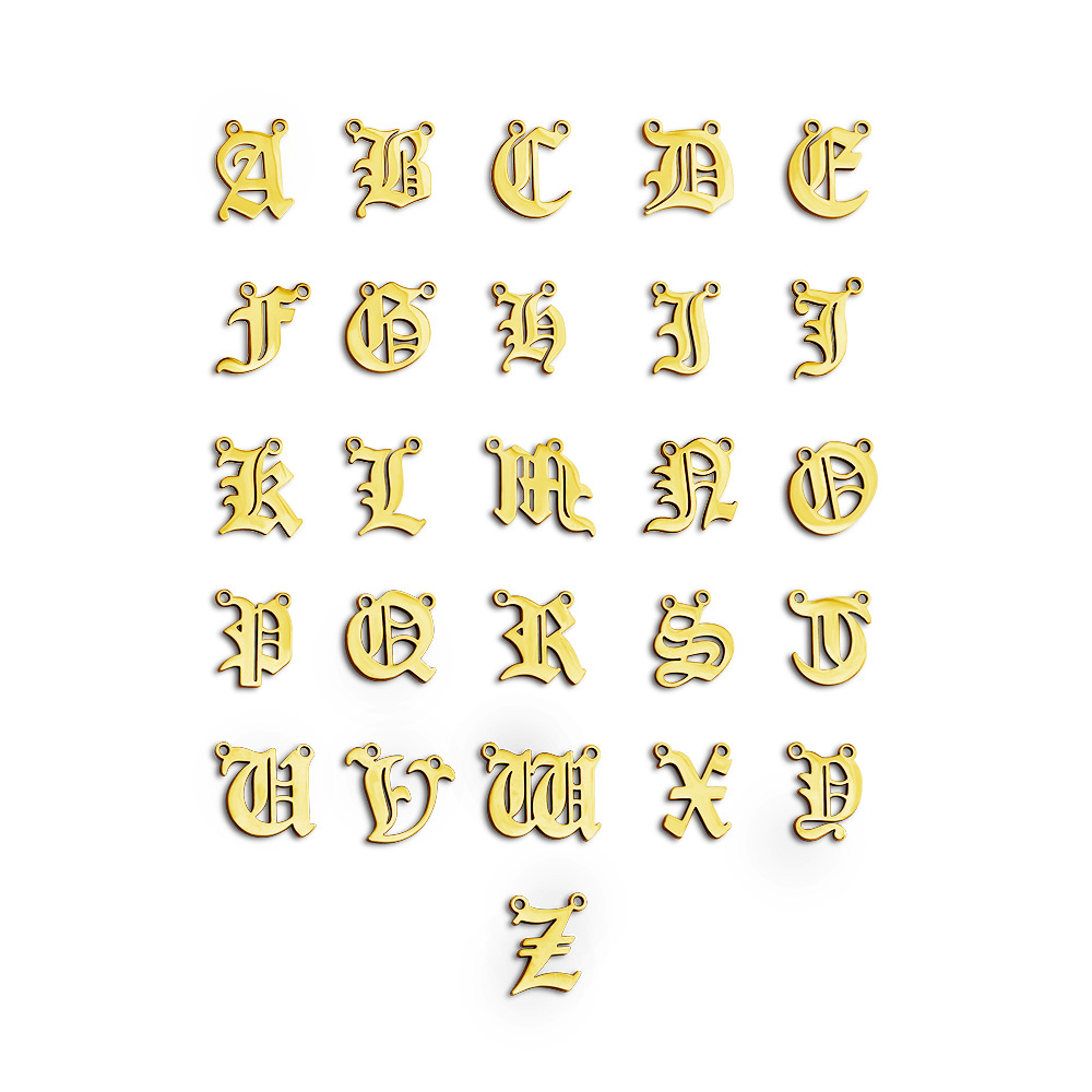 定制不锈钢哥特式a-z初始哥特字母镀金字母波西奥脚链手链链脚饰品