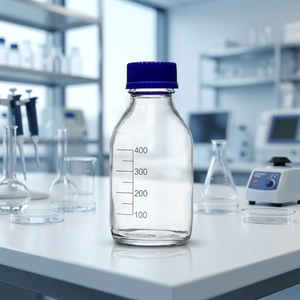 Flacon à réactifs en verre à col large 500 ml, bouchon bleu, flacon de laboratoire transparent en borosilicate pour le stockage de produits chimiques, marque MAYALAB, modèle MGRB5 - Product Image 3