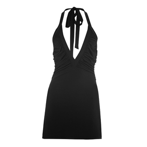 Viviblook C26DS102 Vestidos de Verano para Mujer, Nuevo Vestido Sexy sin Mangas, Estilo Halter con Cuello en V, Plisado, Mini, Informal, para Fiesta - Product Image 6