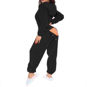 Combinaison décontractée pour femmes, respirante, en spandex/polyester, à capuche, manches longues, coupe ample, pour la maison - Product Image 4