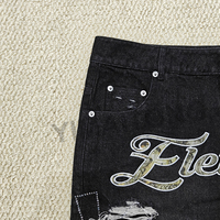 Personnalisé Hommes Été Déchiré Déchiré Vintage Broderie Lavée Strass Coton Denim Jeans Shorts Baggy Jorts pour Hommes