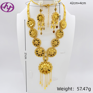 <span class=keywords><strong>Ensemble</strong></span> collier et boucles d'oreilles Hongyue en laiton avec motif floral, plaqué or véritable 24 carats, accessoires de luxe élégants pour femmes, mariage, fête, accessoires de mariée - Product Image 2