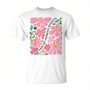 T-shirt da donna in cotone con stampa floreale 'Big Fan Of Human Rights', girocollo, manica corta, design ecologico promozionale - Product Image 2