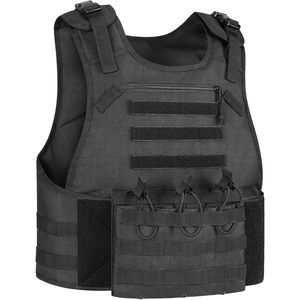 Gilet tactique réglable en nylon noir pour activités de plein air avec boucles à dégagement rapide et poches MOLLE pour hommes - Product Image 5
