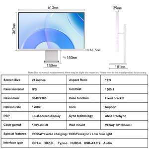 Moniteur de bureau professionnel 27 pouces 4K IPS 120Hz à bords fins sur quatre côtés en alliage d'aluminium CNC, haute définition, faible lumière bleue pour la protection des yeux - Product Image 4