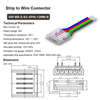 Conector de tira LED COB RGB ultrafino de 12mm y 4 pines Conexión rápida y segura sin esfuerzo con carcasa de cobre y PC